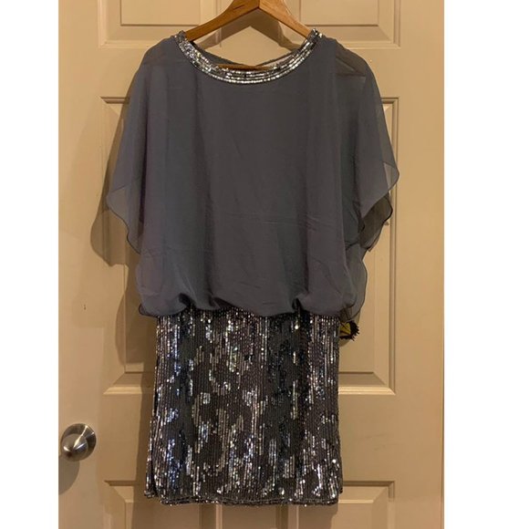 J Kara Dresses J Kara Womens Blouson Short Cocktail Beaded Dress